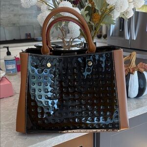 Arcadia top handle Italian patent leather satchel
